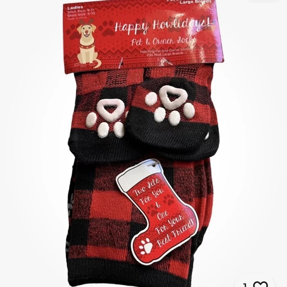 NWT‎ Pet and Owner Socks Large Breed Dog Women’s Sock Size 9-11 Buffalo Check